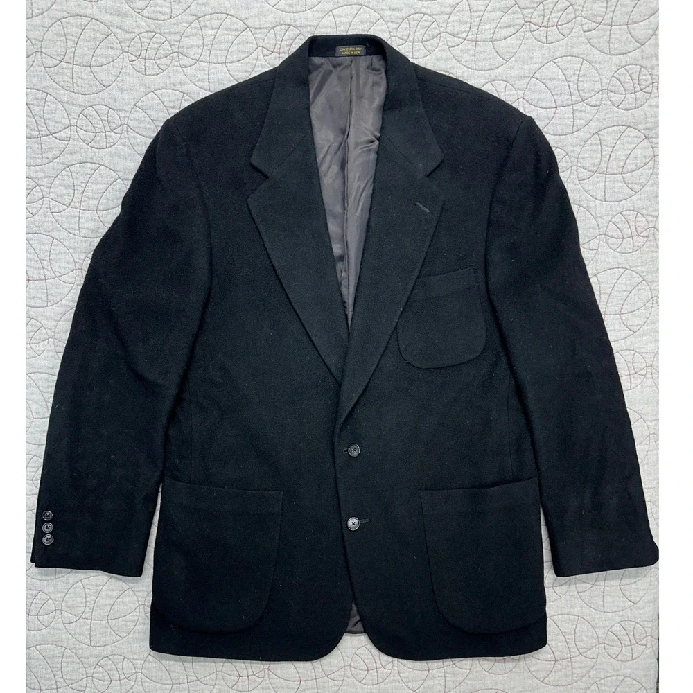 Eddie Bauer Two Button Blazer Black 100% Camel Hair Patch Pocket / Mens 42L